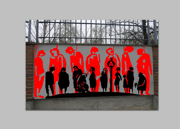 3 / 57 - projekt muralu PRZYSTANEK z wykorzystaniem grafiki Stanisława Czajki