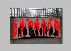 projekt muralu PRZYSTANEK z wykorzystaniem grafiki Stanisława Czajki